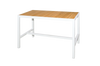 ALLUX 59" x 31.5" Bar Table with Teak Top  - Powder-Coat Aluminum (white), Plantation Teak Straight Slats (smooth sanded)