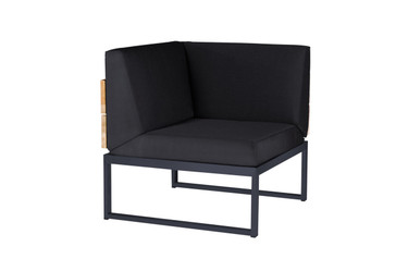 OKO Corner Seat - Powder-coated Stainless Steel (black), Recycled Teak, Sunbrella Canvas