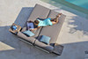 AIKO Loungers with small rolling tables - Drift-look teak legs (original), Sunbrella cushion (taupe canvas)