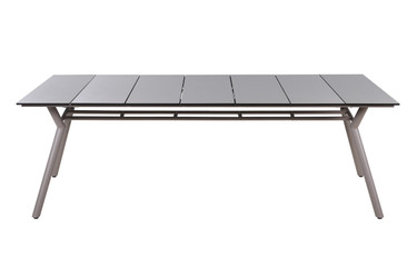 MANDA Dining Table 88.5" x 39.5" - Powder-Coated Aluminum (taupe), High Pressure Laminate Top (sandstone)