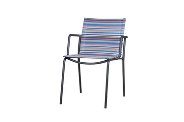 MANDA Chair Sling - Powder-Coated Aluminum (anthracite),  Twitchell Textilene Stripe (blue barcode)