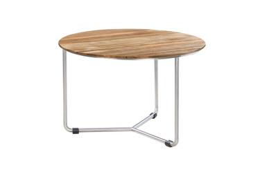 MEIKA Coffee Table - Stainless Steel (hairline finish), Recycled Teak (brushed finish)