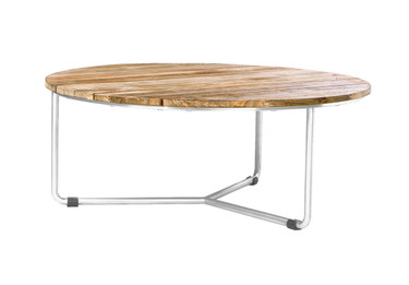 MEIKA Low Table - Stainless Steel (hairline finish), Recycled Teak (brushed finish)