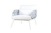 MEIKA Sofa 1-Seater - Stainless Steel (white), Twitchell Leisuretex webbing upholstery (grey), Sunbrella Canvas Cushions (white)