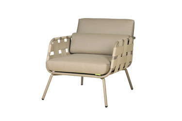 MEIKA Sofa 1-Seater - Powder-Coated Stainless Steel (taupe), Twitchell Leisuretex webbing upholstery (taupe), Sunbrella Canvas Cushions (taupe)