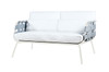 MEIKA Sofa Love Seat - Stainless Steel (white), Twitchell Leisuretex webbing upholstery (grey), Sunbrella Canvas Cushions (white)