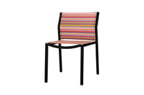 STRIPE Stackable Side Chair - Powder-Coated Aluminum (black), Twitchell Stripes Textilene Mesh Sling Seat/Back (orange barcode)