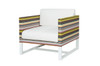 STRIPE Sofa 1-Seater Armchair - Powder-Coated Aluminum (white), Twitchell Stripes Textilene (green barcode), Sunbrella Canvas (white)