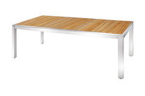 ZIX Dining Table 86.5" x 39.5" - Stainless Steel (hairline finish), Plantation Teak (smooth sanded, abstract pattern slats)