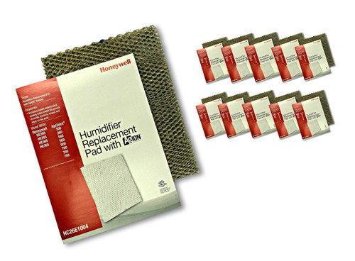 Honeywell HC26E1004 10 pack of humidifier pads with Agion anti microbial shield for use in furnace and heat pump humidifiers.