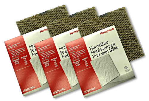 Honeywell HC22E1003 3 pack of humidifier pads with Agion anti microbial shield for use in furnace and heat pump humidifiers.