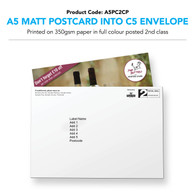 A5 Matt Postcard 2pp into C5 Non-Window Envelope (personalised inc. 2nd class postage)