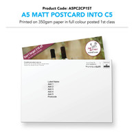 A5 Matt Postcard 2pp into C5 Non-Window Envelope (personalised inc. 1st class postage)