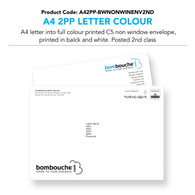 A4 Letter double-sided, colour into a printed C5, black and white, non window envelope (personalised inc. 2nd class postage)