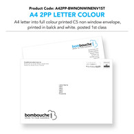 A4 Letter double-sided, colour into a printed C5, black and white, non window envelope (personalised inc. 1st class postage)