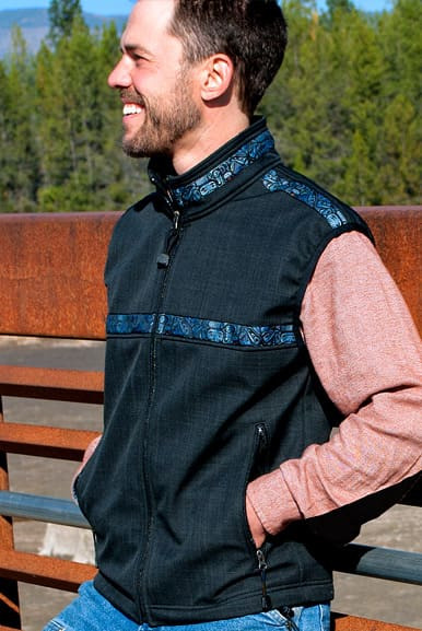 MEN'S KODIAK VEST (Softshell) Solid Raven, Totem-BlueGrey (trim)