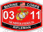 STICKER USMC MOS 0311 Rifleman ooo Lisc No 20187