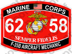 STICKER USMC MOS 6258 F 35B AIRCRAFT MECHANIC ooo USMC Lisc No 20187