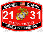 STICKER USMC MOS 2131 ARTILLERY TECHNICIAN ooo USMC Lisc No 20187