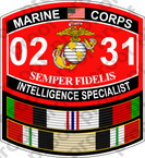 STICKER USMC MOS 0231 INTELLIGENCE SPECIALIST Afgan Iraq ooo USMC Lisc No 20187