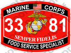 STICKER USMC MOS 3381 FOOD SERVICE SPECIALIST   ooo   USMC Lisc 20187