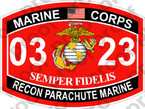 STICKER USMC MOS 0323 RECON PARACHUTE MARINE   ooo   USMC Lisc 20187
