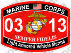 STICKER USMC MOS 0313 Light Armored Vehicle Marine   ooo   USMC Lisc 20187