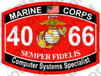 STICKER USMC MOS 4066 Computer Systems Specialist   ooo   USMC Lisc 20187