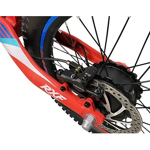 Revvi 18" Electric Balance Bike - Closeup on Rear Wheel Assembly - Red