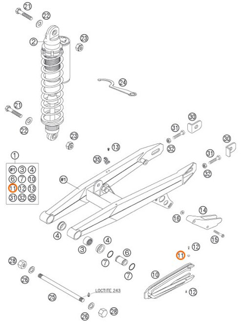 KTM OEM BUSH FOR CHAINSLIDER GUARD SX 65 2002-2015 (46104066050)