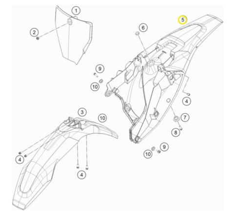 Rear fender (23608013000DBA) for Husqvarna TC 85 2023
No.5 in diagram