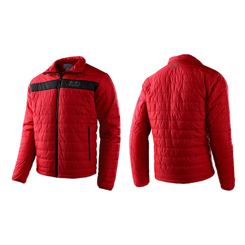 GASGAS TLD (Troy Lee Designs) Puffer Jacket. Available in Red  with black stripe across the chest and GASGAS Logo on the back of neck.