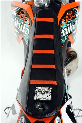 Nihilo KTM 50 65 85 Seat Cover Black & Orange Stripes