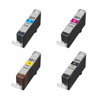 Compatible Canon CLI-221 Set of 4 Ink Cartridges: CLI-221BK, CLI-221C, CLI-221M, CLI-221Y