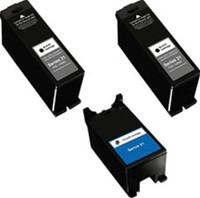 Remanufactured Dell Series 22 Set of 3 High Yield Ink Cartridges: 2 Black & 1 Color
