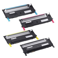 Compatible Dell 1230c/1235c Set of 4 Laser Toner Cartridges: 1 each of Black, Cyan, Yellow, Magenta