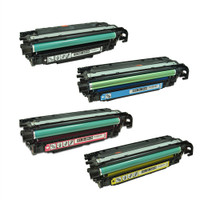 Remanufactured HP Color LaserJet CM3530, CP3525 Series - Set of 4 HP 504A Toner Cartridges: 1 each of Black, Cyan, Yellow, Magenta