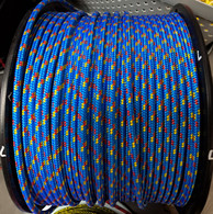 Rope 7mm  Double Braid - Polyester - Blue with red and yellow fleck (per metre)