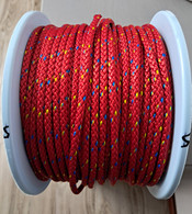 Rope 5mm Single Braid - Polyester Red with blue/gold fleck (per metre)