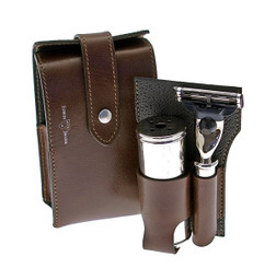 Edwin Jagger Leather Travel Shaving Kit in Brown