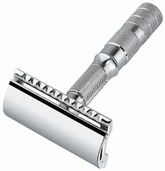 Merkur Travel Safety Razor Chrome-Plated with Leather Case