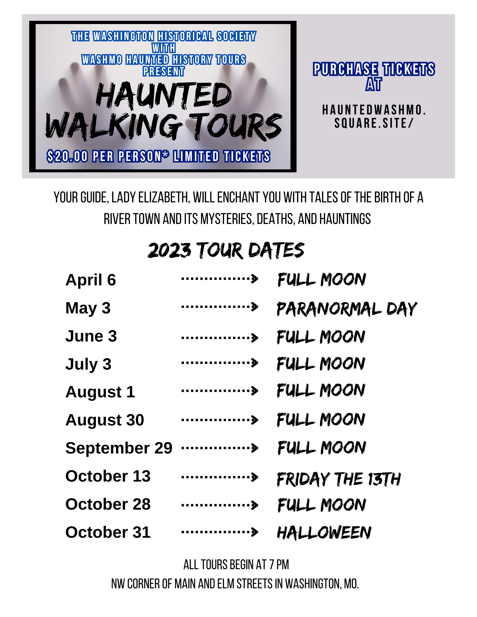 Event Flyer with tour description, dates and times