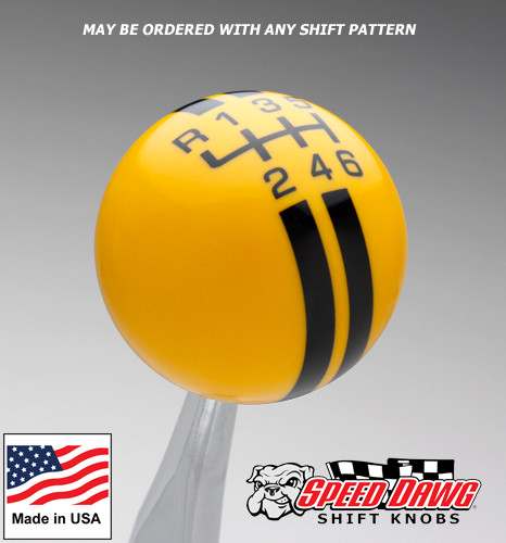 Speed Dawg SK501NL-RY-6RUL Black with Yellow Rally Stripe Shift Knob with 6-Speed Shift Pattern 