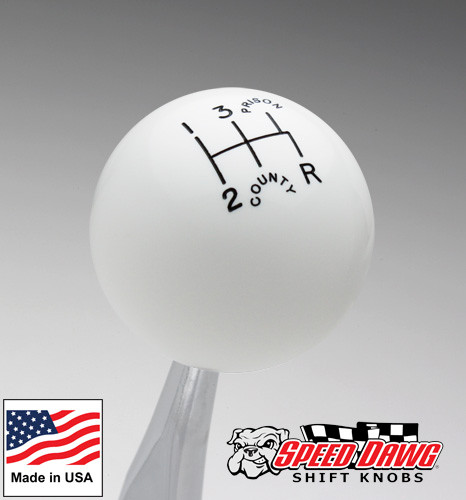 Speed Dawg SK501-CPW-5RDR Traditional Series Black/White County Prison 5-Speed Reverse Lower Right Shift Knob 