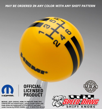 Hemi Logo Rally Stripe Shift Knob Yellow with Black graphics