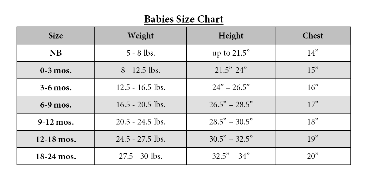 Belle Baby Size Chart