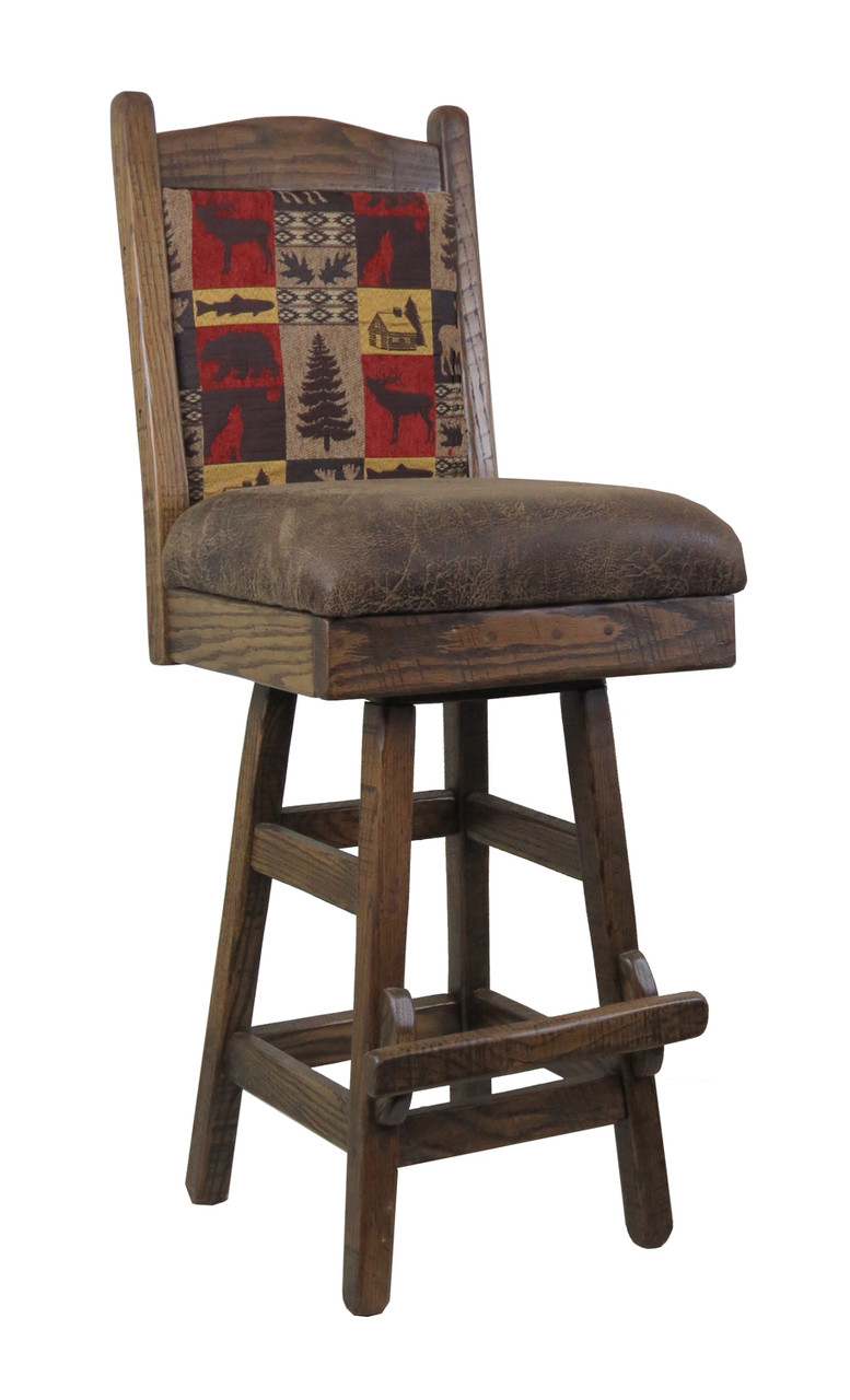 Barnwood Swivel Bar Stool 24 Or 30 Inch With Upholstered Seat Back Our bar stools truly know how to spice up your cabin's rustic look.
