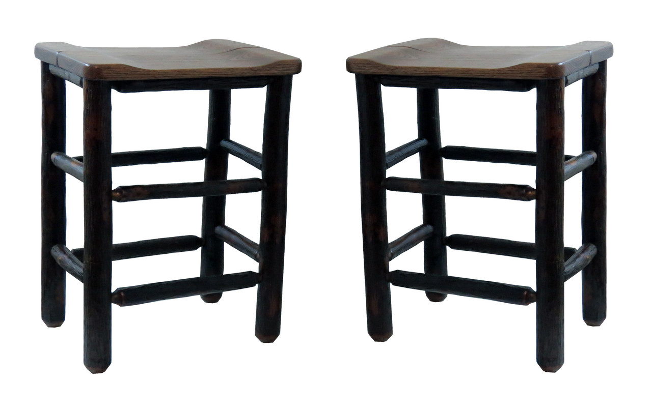 Set of 2 Rustic Hickory Bar Stools 24"