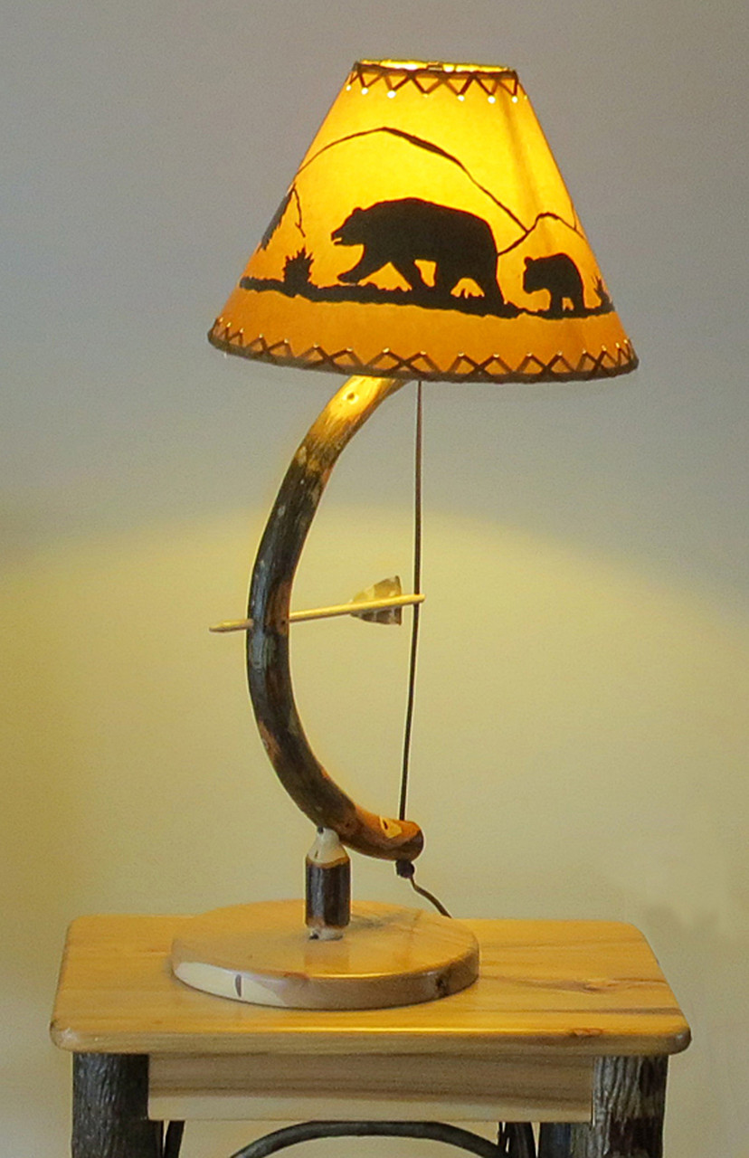 Amish Bentwood Hickory Archery Bow Arrow Table Lamp