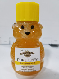2 oz mini bear shown filled and labeled. Honey and label not included.